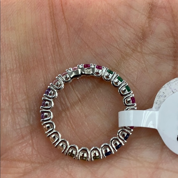 Dainty rainbow colorful Eternity Wedding Band - Picture 6 of 6